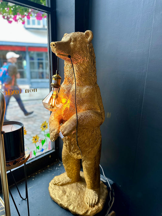 antique gold standing bear lamp